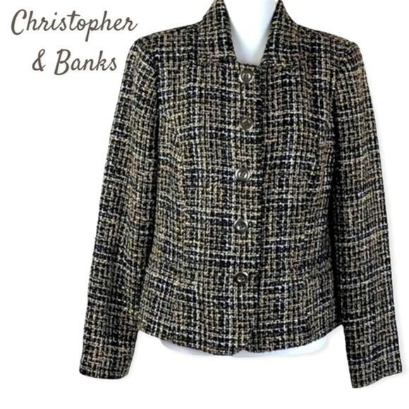 Christopher & Banks Tweed Blazer Jacket with Metallic Black Threads Size M - Picture 1 of 12